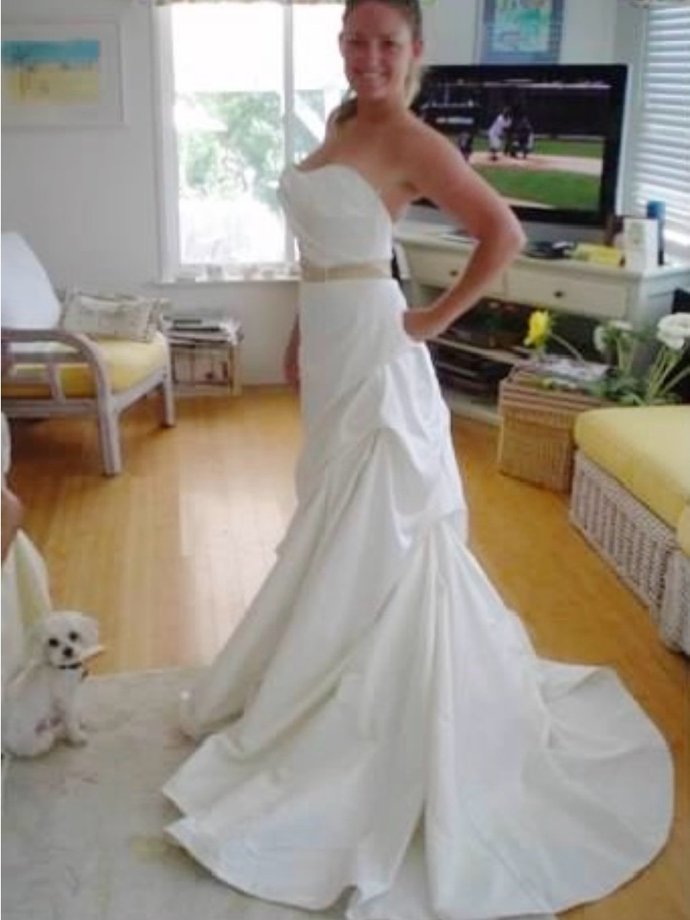 Strapless White Wedding Gown with Belt